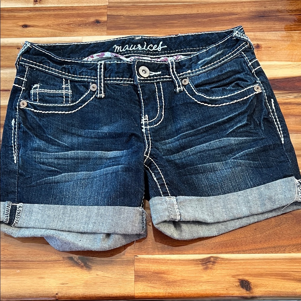 Maurices Dark Blue Jean Shorts with Rolled Hem